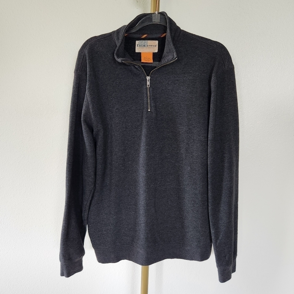 Tailor Vintage Mens Quarter Zip Pullover Sweater Size Large Charcoal Gray